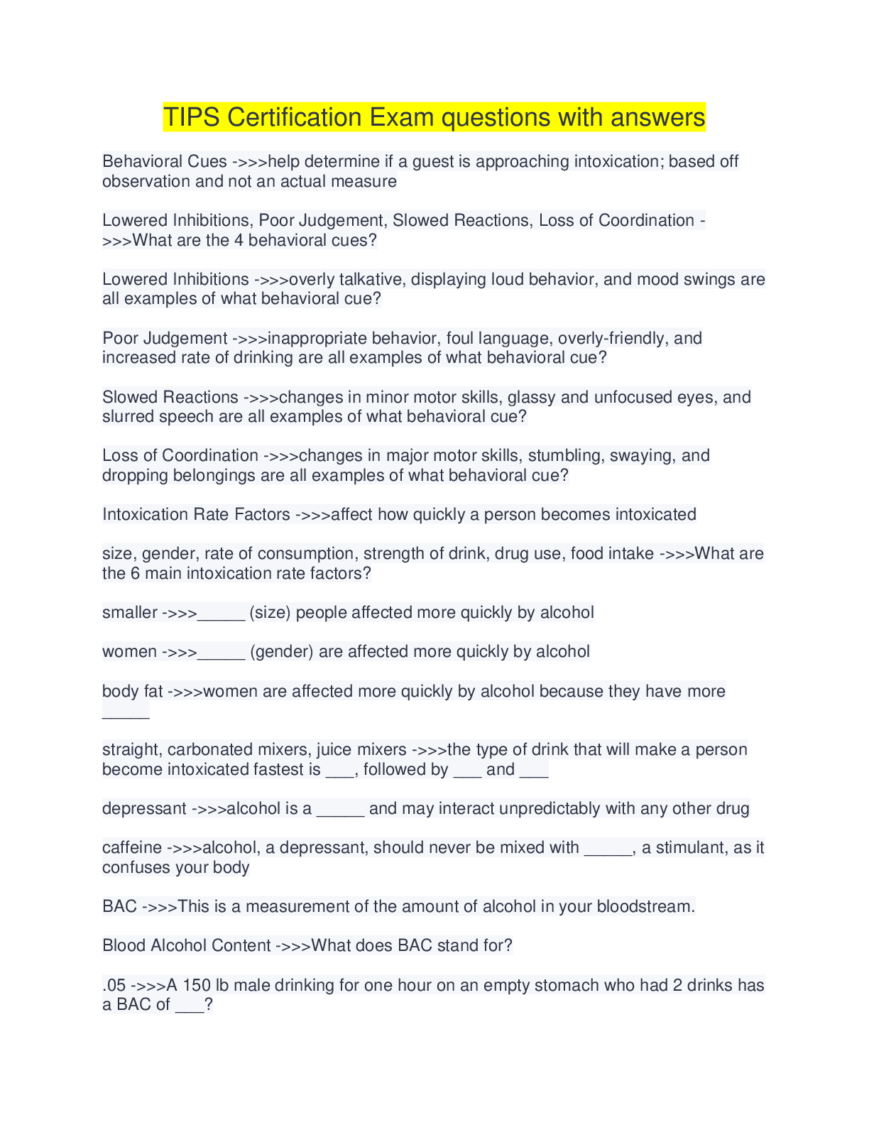 Preview image for TIPS Certification Exam questions with answers